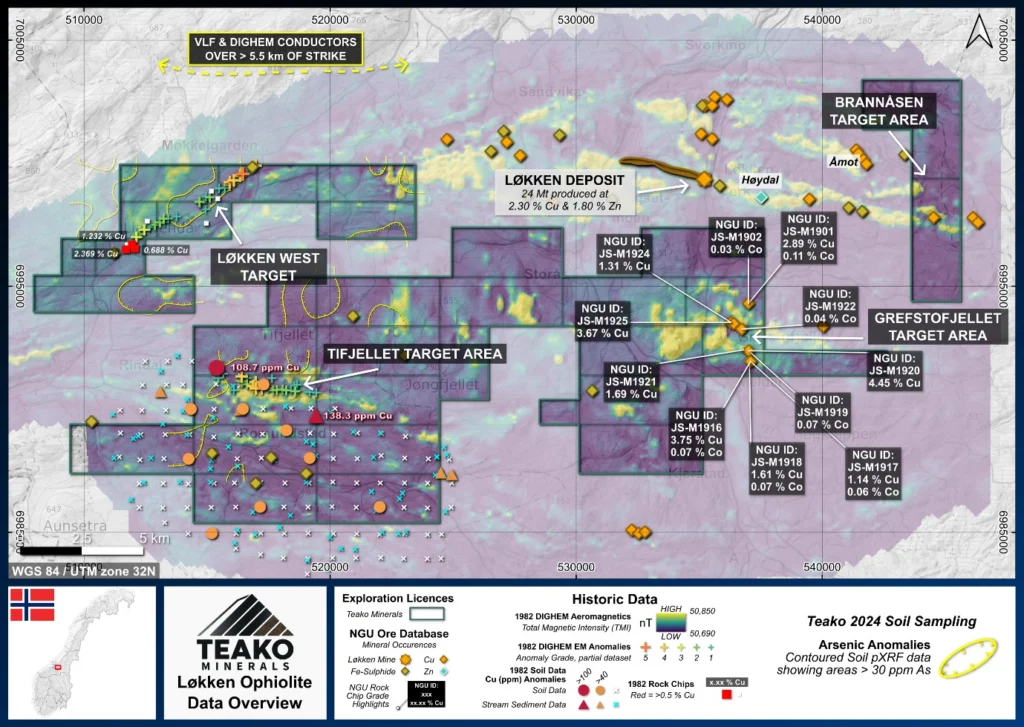 Figure 4: Geophysics and Chemistry data overview of the Løkken Ophiolite Project, Løkken Ophiolite project