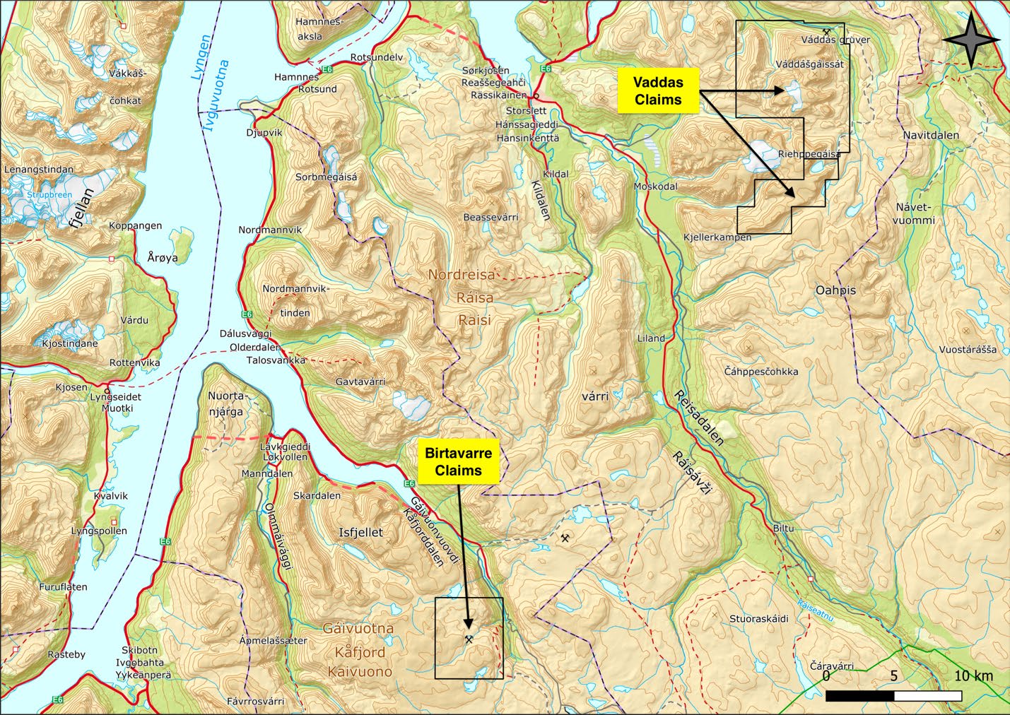 Figure 1. The exploration claims in the Vaddas-Birtavarre district.