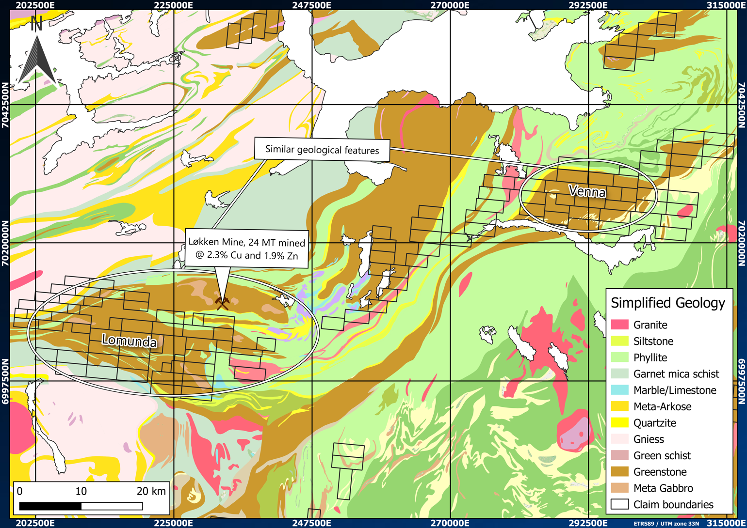 Figure 2: Geology map of Lomunda and Venna