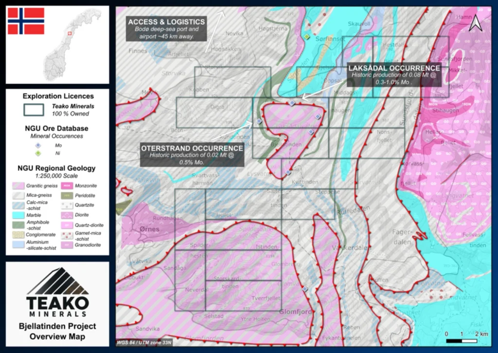 Bjellatinden's Geology after Bugge 1963, Bjellatinden project