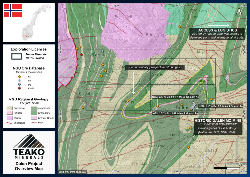 Geological map of the Dalen project., Dalen project