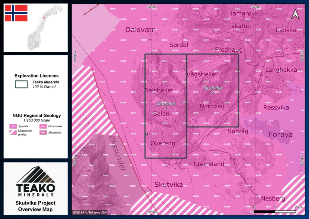 Geological map of Teako's Skutvika project., Skutvika project