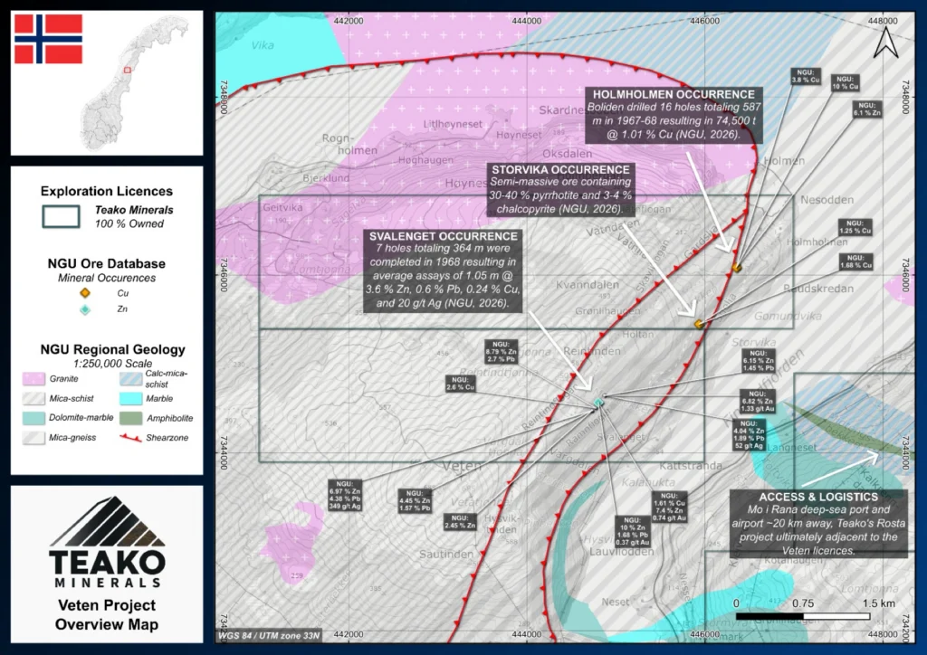 Geology of the Veten project including locations of the Holmhollen, Storvika and Svalenget/Møllenbecken deposits., Veten project